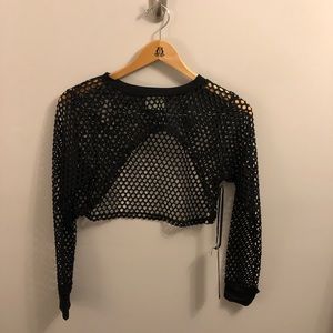 Forever 21 Black Knit Long Sleeve Cropped Top